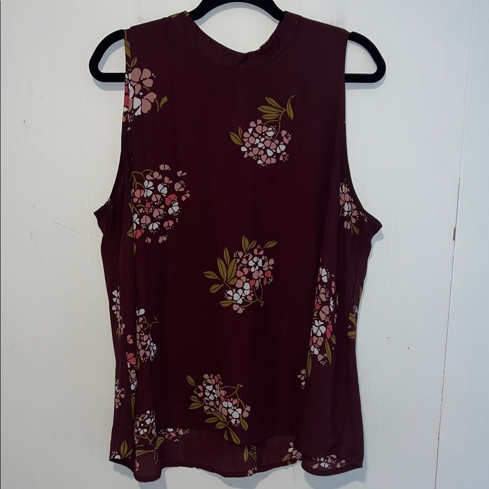 LOFT Burgundy Floral Sleeveless Blouse